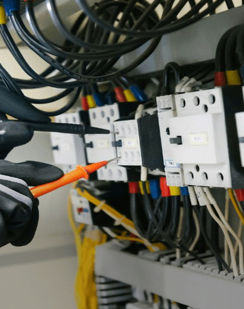 Electrical testing equipment connected to switchgear in Bedford