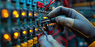 Electrician testing an electrical panel